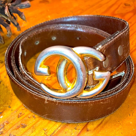 RARE VINTAGE GUCCI Authentic SMALL belt buckle w worn Vintage damaged brown belt Belts